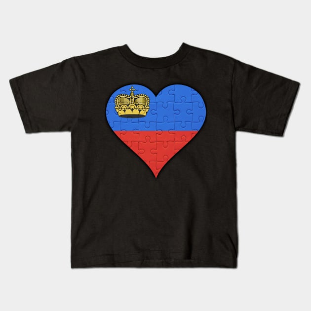 Liechtensteiner Jigsaw Puzzle Heart Design - Gift for Liechtensteiner With Liechtenstein Roots Kids T-Shirt by Country Flags